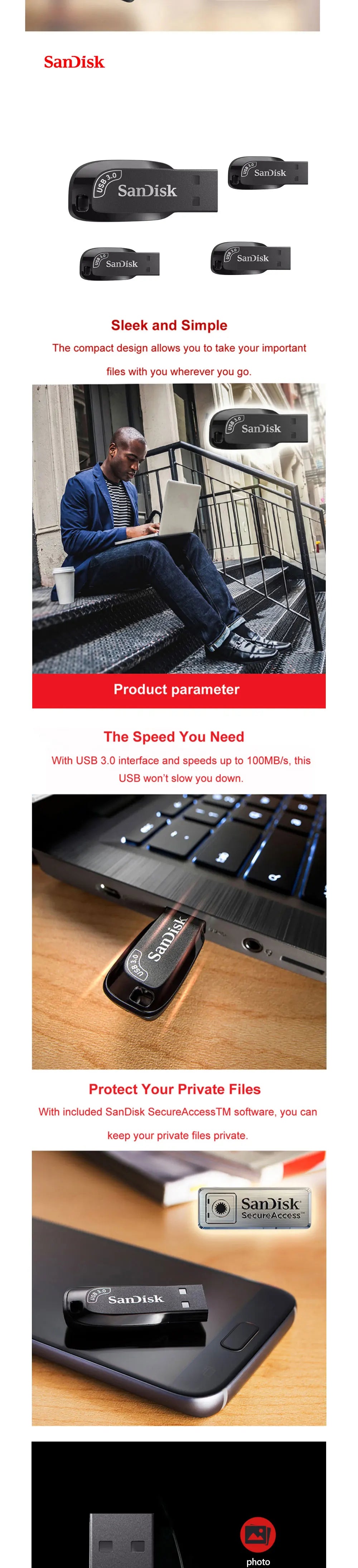 Sandisk USB 3.2 Pendrive 512GB 256GB 128GB 64GB 32GB USB Flash Drive Pen Drive USB Flash Stick Disk on Key Memory for Computer